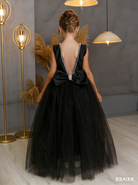 Elegant Flower Girl Dress Sleeveless A Line Formal Gown with Pearl Accents and Bow Detail for Weddings Parties Pageants and Special Occasions