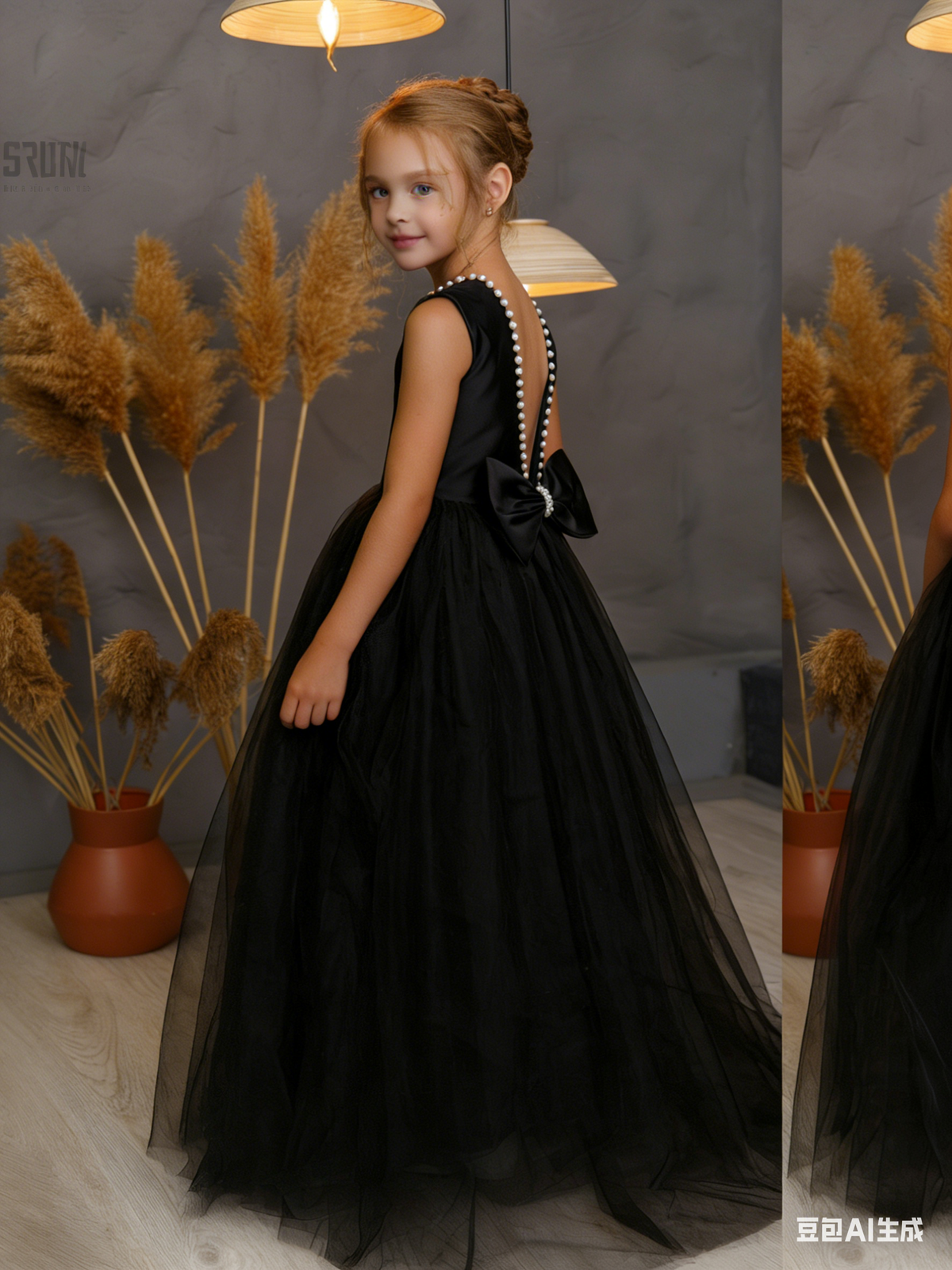 Elegant Flower Girl Dress Sleeveless A Line Formal Gown with Pearl Accents and Bow Detail for Weddings Parties Pageants and Special Occasions