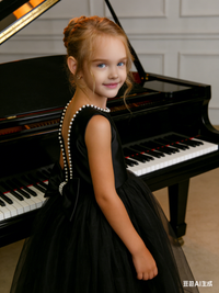 Elegant Flower Girl Dress Sleeveless A Line Formal Gown with Pearl Accents and Bow Detail for Weddings Parties Pageants and Special Occasions