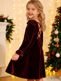 Elegant Long Sleeve Flower Girl Dress with Criss Cross Back and Bow Detail for Weddings Holidays Parties and Special Occasions