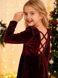 Elegant Long Sleeve Flower Girl Dress with Criss Cross Back and Bow Detail for Weddings Holidays Parties and Special Occasions