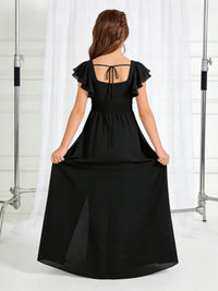 Chic Chiffon Flower Girl Dress with Ruffled Sleeves Side Slit and Tie Back for Weddings Parties and Formal Occasions