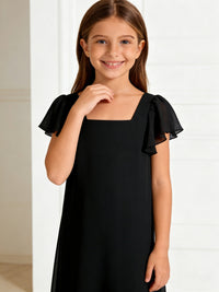 Chic Chiffon Flower Girl Dress with Ruffled Sleeves Side Slit and Tie Back for Weddings Parties and Formal Occasions