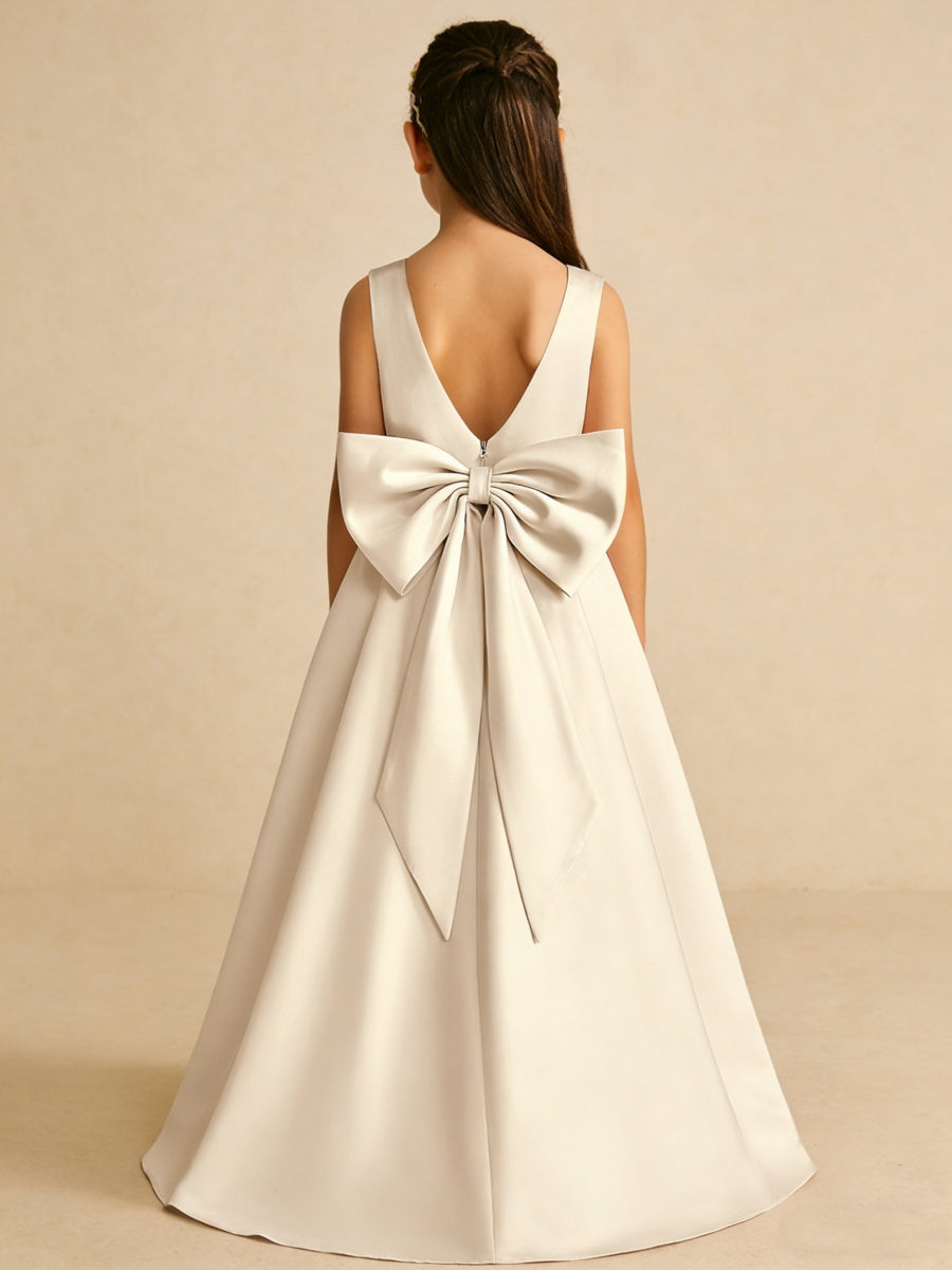 Flower Girl Dress with Back Bow and V Back for Weddings Formal Ceremonies and Special Occasions