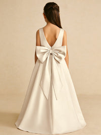 Flower Girl Dress with Back Bow and V Back for Weddings Formal Ceremonies and Special Occasions