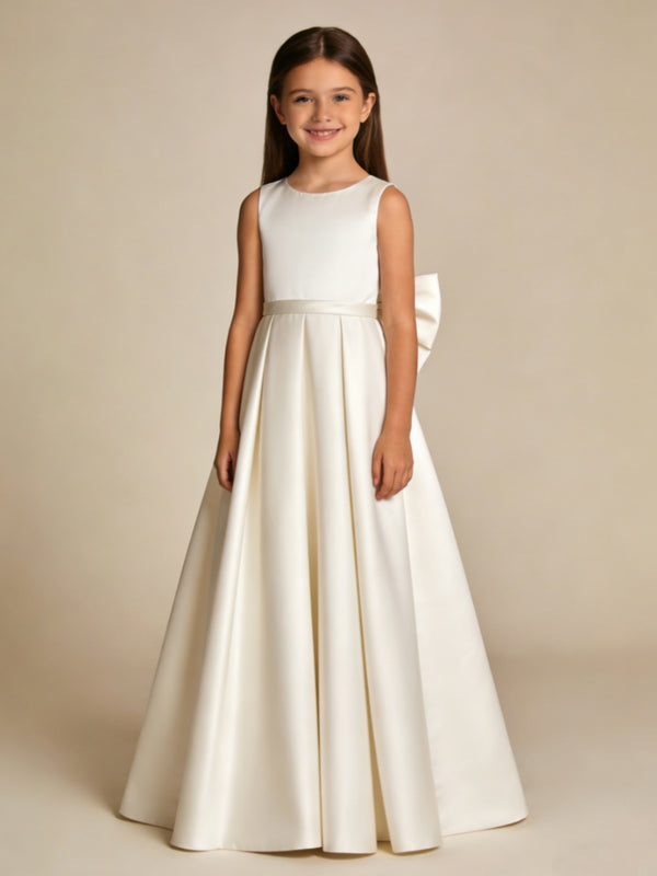 Flower Girl Dress with Back Bow and V Back for Weddings Formal Ceremonies and Special Occasions