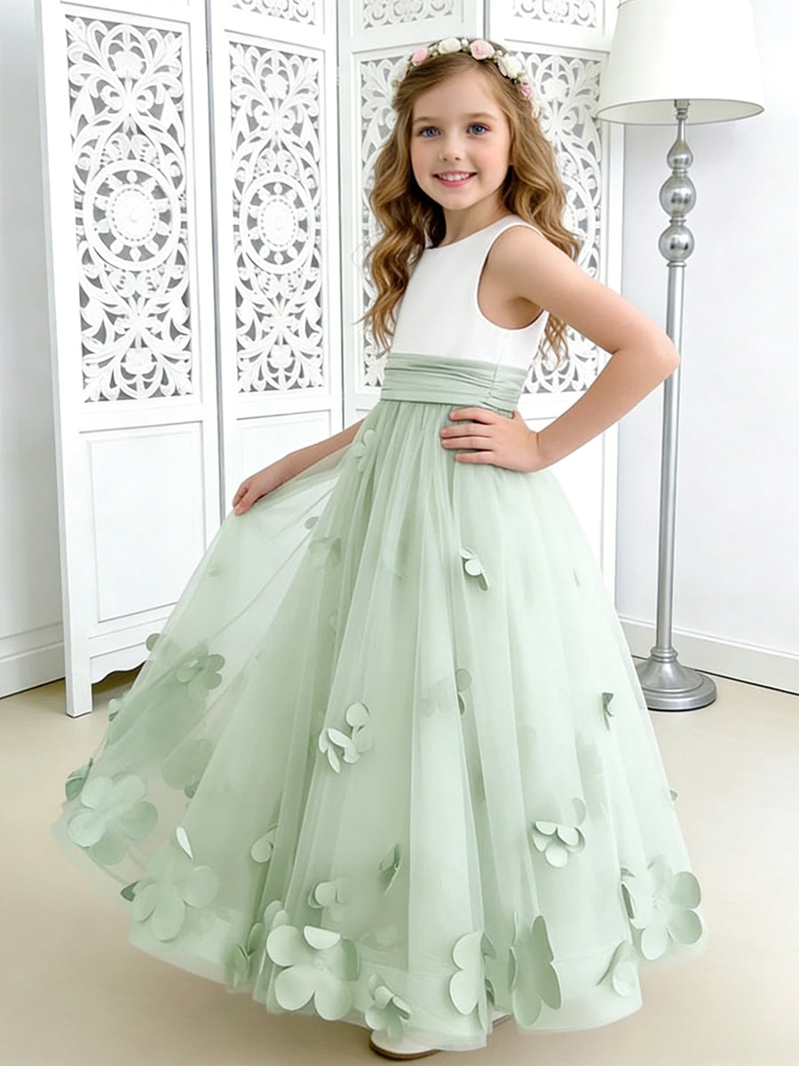 Flower Girl Dress with 3D Petal Tulle Skirt for Weddings Formal Events and Special Occasions