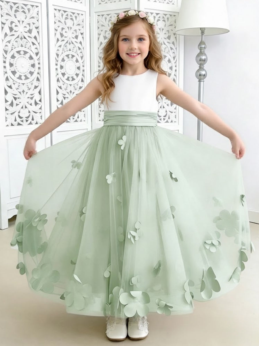 Flower Girl Dress with 3D Petal Tulle Skirt for Weddings Formal Events and Special Occasions