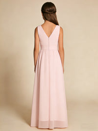 Sleeveless V-Neck Flowy Flower Girl Dress for Weddings Formal Events and Special Occasions