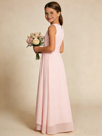 Sleeveless V-Neck Flowy Flower Girl Dress for Weddings Formal Events and Special Occasions