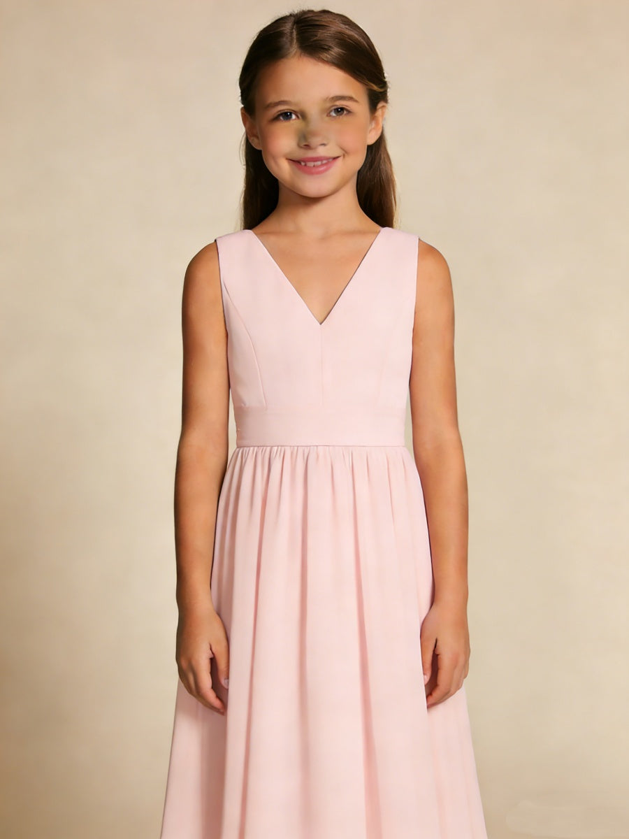 Sleeveless V-Neck Flowy Flower Girl Dress for Weddings Formal Events and Special Occasions