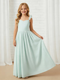 Ruffled Strap Sweetheart Neck Flower Girl Dress with Mint Green Chiffon Floor-Length Skirt for Weddings and Formal Occasions