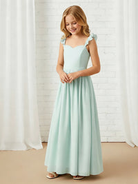 Ruffled Strap Sweetheart Neck Flower Girl Dress with Mint Green Chiffon Floor-Length Skirt for Weddings and Formal Occasions