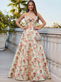 A Line/Princess Jacquard Cut-Out Floor-Length Fancy Evening Dress for Teens with Bow