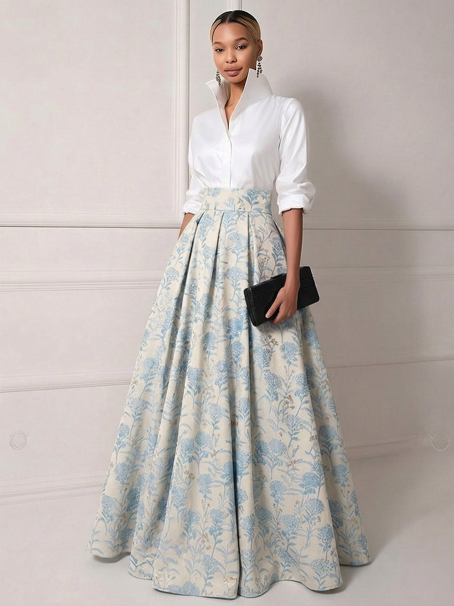 A Line Shirt Collar Half Sleeve Long Mother of the Bride Dresses with Jacquard