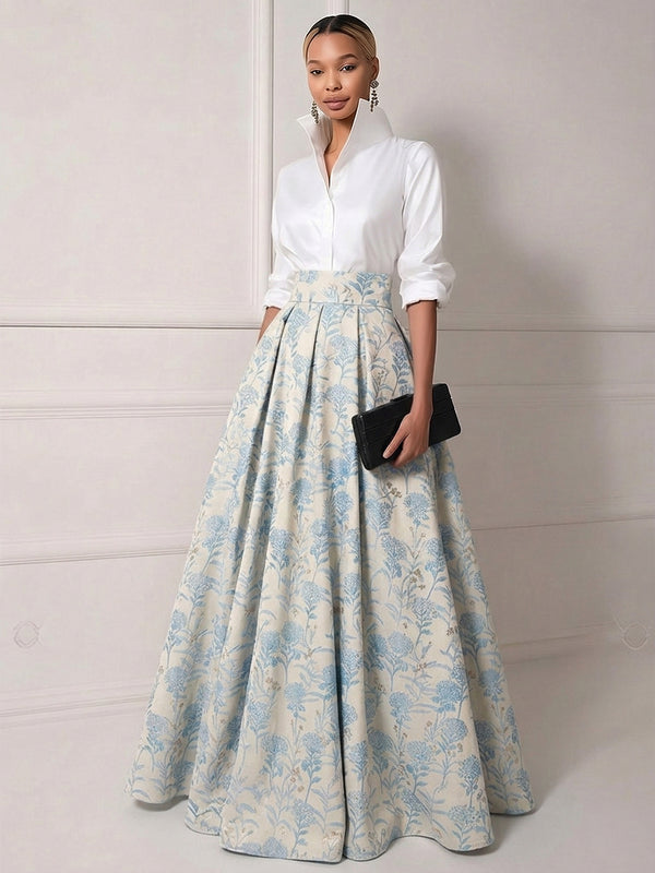 A Line Shirt Collar Half Sleeve Long Mother of the Bride Dresses with Jacquard
