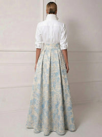 A Line Shirt Collar Half Sleeve Long Mother of the Bride Dresses with Jacquard