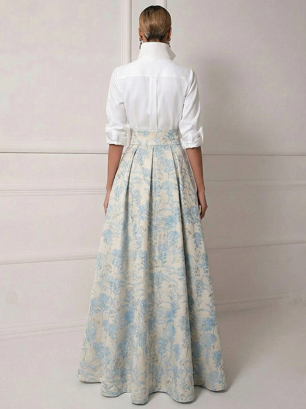 A Line Shirt Collar Half Sleeve Long Mother of the Bride Dresses with Jacquard