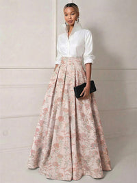 A Line Shirt Collar Half Sleeve Long Mother of the Bride Dresses with Jacquard