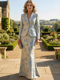 Two-Piece Mermaid Long Sleeve Floor-Length Mother of the Bride Dresses with Blazer Jacket