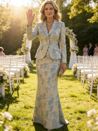 Two-Piece Mermaid Long Sleeve Floor-Length Mother of the Bride Dresses with Blazer Jacket