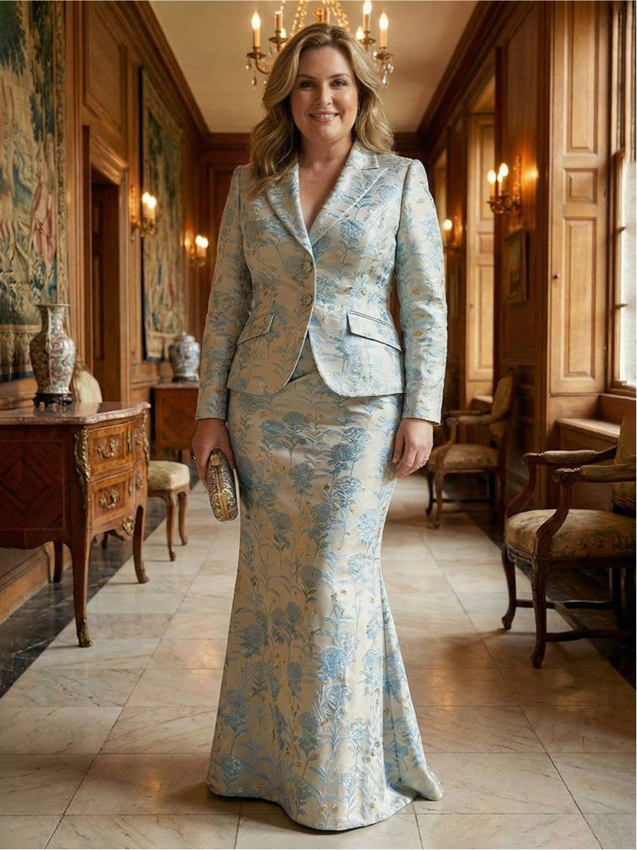 Two-Piece Mermaid Long Sleeve Floor-Length Mother of the Bride Dresses with Blazer Jacket