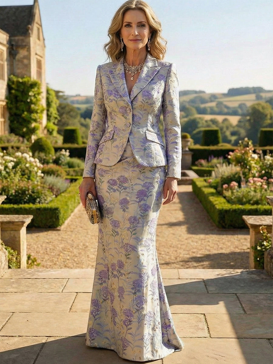Two-Piece Mermaid Long Sleeve Floor-Length Mother of the Bride Dresses with Blazer Jacket
