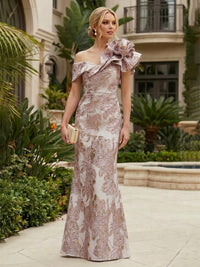 Sheath Floral Jacquard Off Shoulder Mother of the Bride & Groom Dresses with Flower