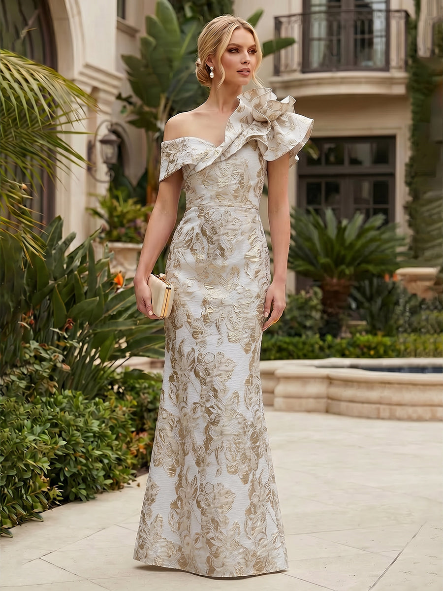 Sheath Floral Jacquard Off Shoulder Mother of the Bride & Groom Dresses with Flower