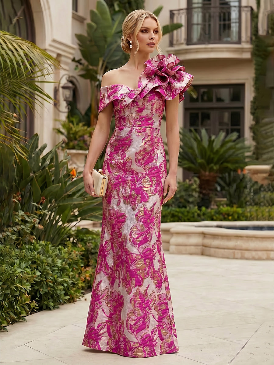 Sheath Floral Jacquard Off Shoulder Mother of the Bride & Groom