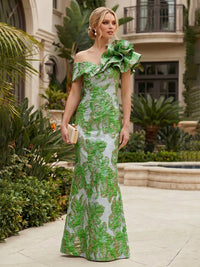 Sheath Floral Jacquard Off Shoulder Mother of the Bride & Groom Dresses with Flower