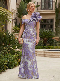 Sheath Floral Jacquard Off Shoulder Mother of the Bride & Groom Dresses with Flower