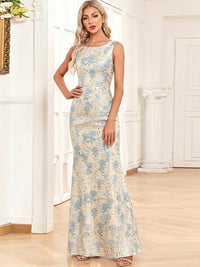 Jacquard Mermaid Round Neck Long Formal Evening Dresses Elegant Party Dress