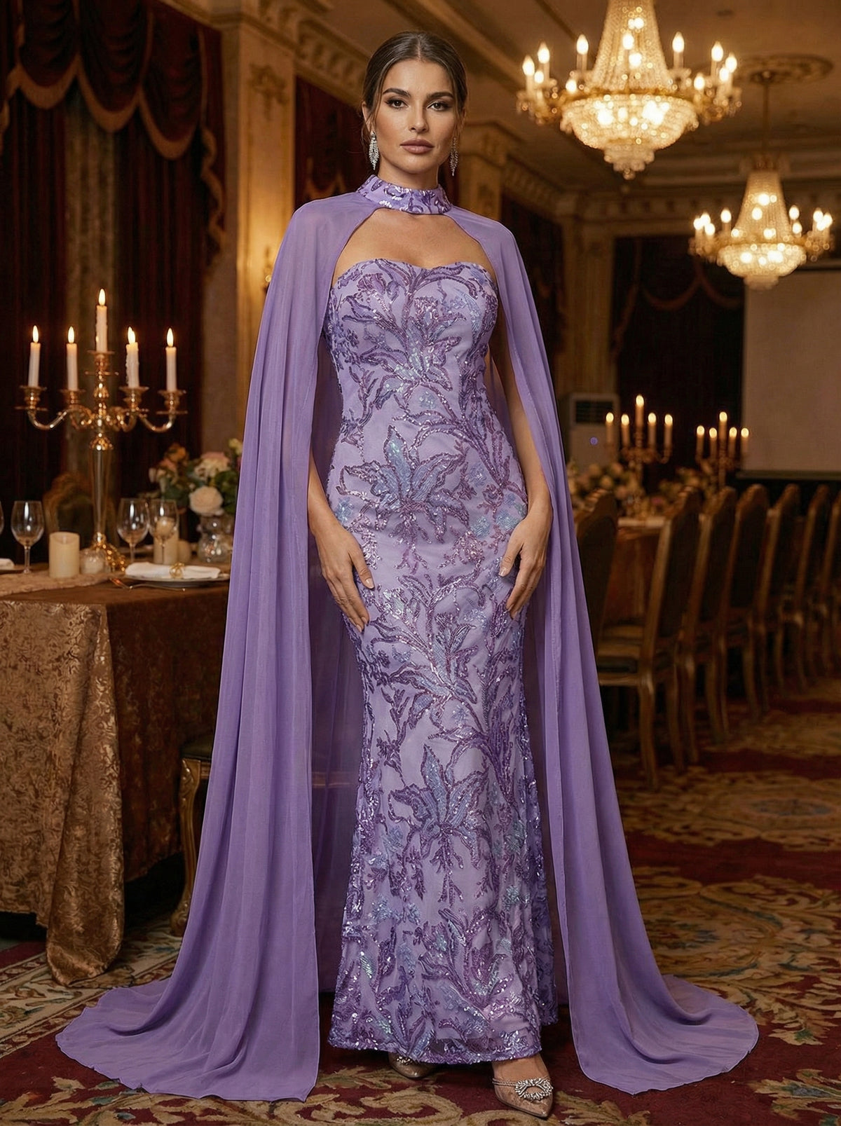 Sequin Mermaid Sweetheart Sparkly Long Evening Dresses with Drape PartyDress