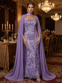 Sequin Mermaid Sweetheart Sparkly Long Evening Dresses with Drape PartyDress