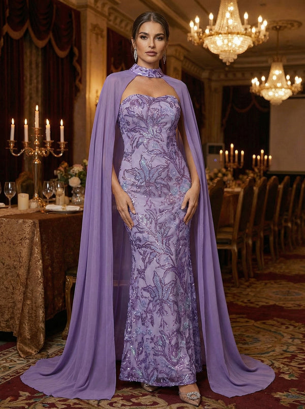 Sequin Mermaid Sweetheart Sparkly Long Evening Dresses with Drape PartyDress