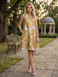 A-Line/Princess Cocktail Dresses Jacquard High-Neck Short-Length Sleeveless