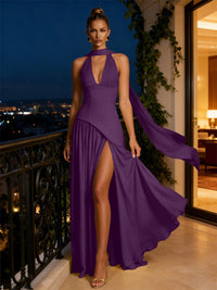 A-Line/Princess Drop Waist Prom Dresses with Scarf Women Formal Gowns
