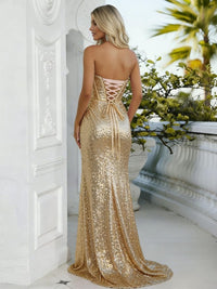 Sparkly Sequin Sheath/Column Strapless Long Prom Dresses Sweetheart Evening Gown