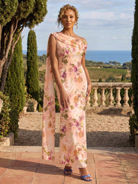 Sheath Chiffon Floral Print Off Shoulder Mother of the Bride & Groom Dresses with Draped Cape