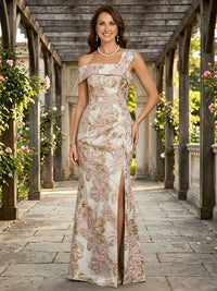 Jacquard A Line One Shoulder Slit Ruched Mother of the Bride & Groom Dresses