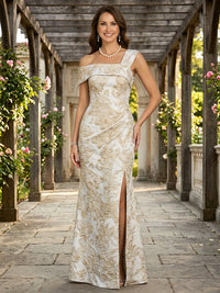 Jacquard A Line One Shoulder Slit Ruched Mother of the Bride & Groom Dresses