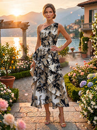 Jacquard A Line One Shoulder Ruffles Corset Mother of the Bride & Groom Dresses