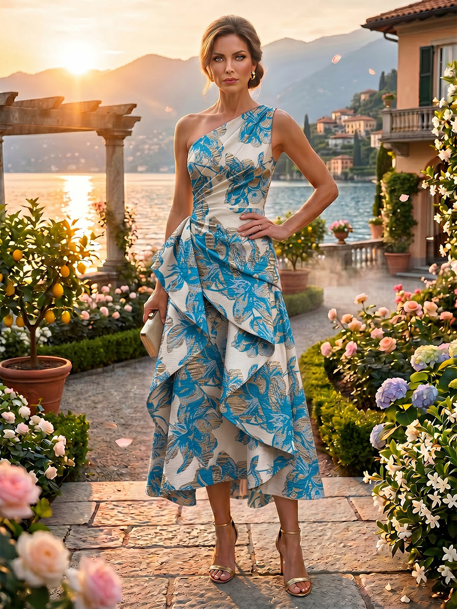 Jacquard A Line One Shoulder Ruffles Corset Mother of the Bride & Groom Dresses