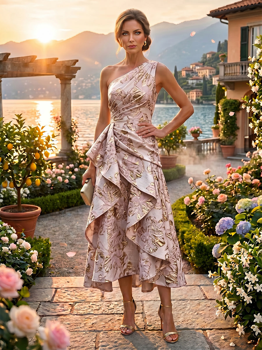 Jacquard A Line One Shoulder Ruffles Corset Mother of the Bride & Groom Dresses