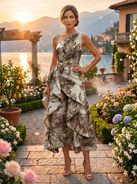 Jacquard A Line One Shoulder Ruffles Corset Mother of the Bride & Groom Dresses