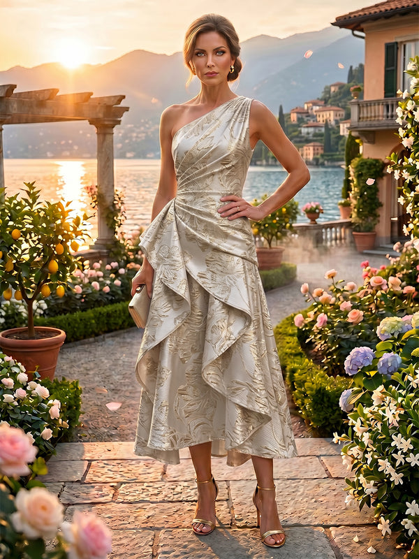 Jacquard A Line One Shoulder Ruffles Corset Mother of the Bride & Groom Dresses