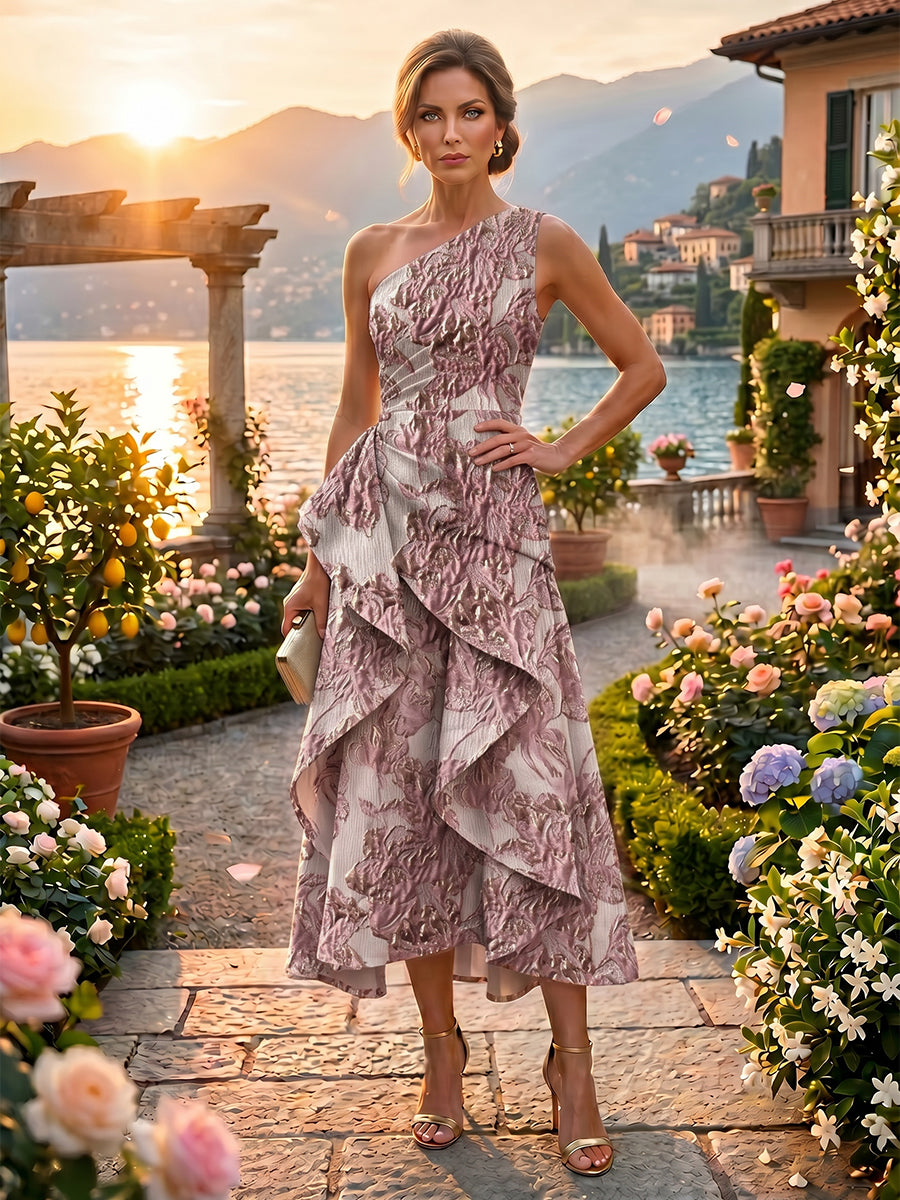 Jacquard A Line One Shoulder Ruffles Corset Mother of the Bride & Groom Dresses