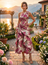 Jacquard A Line One Shoulder Ruffles Corset Mother of the Bride & Groom Dresses