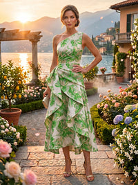Jacquard A Line One Shoulder Ruffles Corset Mother of the Bride & Groom Dresses